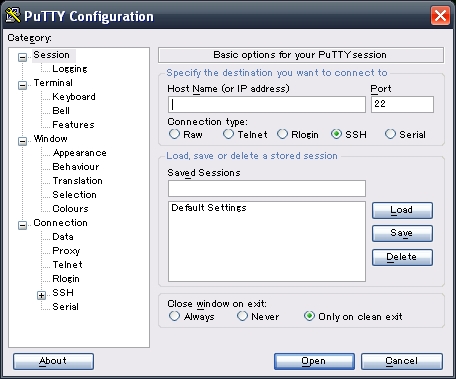 Figure:PuTTY SSH client standup window